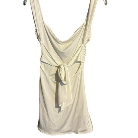 Lucy in the Sky White Dress 1" Straps Drape Top Rouched Side Split XS Open Back - Picture 3 of 6